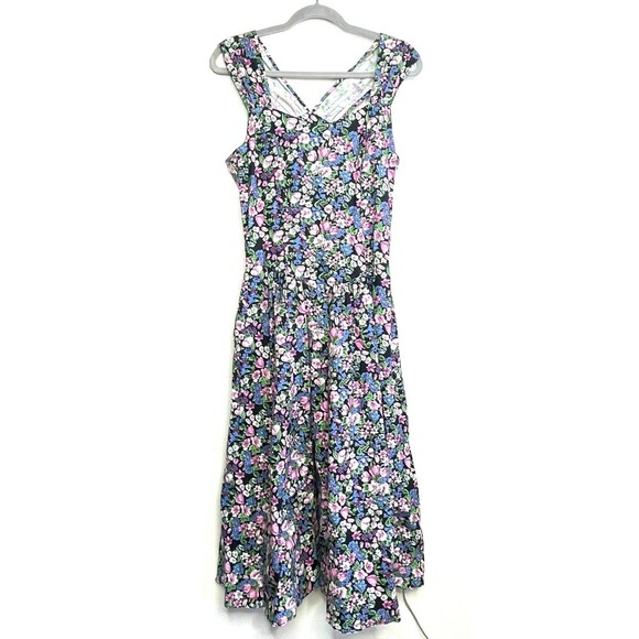 VTG 1980s Floral Maxi Dress Sweetheart Neck Black Multicolor Rayon Size 9 Medium - Picture 4 of 16